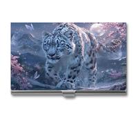 Jubonexis Snow Leopard with Blue Eyes Business Card Holder, Pocket Slim Metal Business Card Case for Women Men