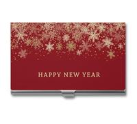 Jubonexis Snowflakes and Stars on Rich Solid Red Business Card Holder, Pocket Slim Metal Business Card Case for Women Men