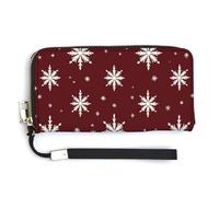 Jubonexis Snowflakes and Stars Red Pattern PU Leather Clutch Long Bifold Wallet, Coin Purse Credit Pass Case, Durable Card-Holder Money Storage for Women Men