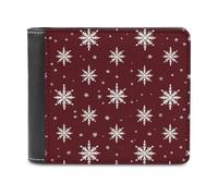 Jubonexis Snowflakes and Stars Red Pattern Soft PU Leather Bifold Wallet, Coin Purse Credit Pass Case, Durable Card-Holder Slim Billfold for Men Woman Money Storage