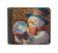 Jubonexis Snowman Holding Crystal Ball Soft PU Leather Bifold Wallet, Coin Purse Credit Pass Case, Durable Card-Holder Slim Billfold for Men Woman Money Storage