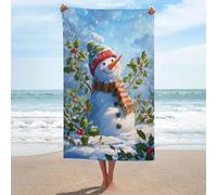 Jubonexis Snowman Holly Mistletoe in The Snowy Landscape Beach Towel Sand Free Microfiber Large Shower Towels Multipurpose Absorbent for Bathroom Pool 130x80 CM