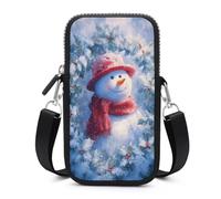 Jubonexis Snowman in The Snow Holly Leaves Wreath Crossbody Mobile Phone Bag Smartphone Bag With Adjustable Strap