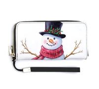 Jubonexis Snowman Wearing Black Top Hat Red Scarf PU Leather Clutch Long Bifold Wallet, Coin Purse Credit Pass Case, Durable Card-Holder Money Storage for Women Men