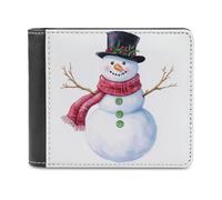 Jubonexis Snowman Wearing Black Top Hat Red Scarf Soft PU Leather Bifold Wallet, Coin Purse Credit Pass Case, Durable Card-Holder Slim Billfold for Men Woman Money Storage