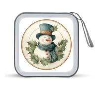 Jubonexis Snowman Wearing Top Hat Scarf Holly Leaves CD Case DVD Storage Case Portable for Car Home Travel