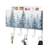 Jubonexis Snowy Pine Trees Key Holder for Wall Mail Organizer Wall Mount with 5 Hooks Acrylic Key Rack for Home Office Entryway