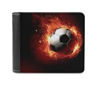 Jubonexis Soccer Ball on Fire Soft PU Leather Bifold Wallet, Coin Purse Credit Pass Case, Durable Card-Holder Slim Billfold for Men Woman Money Storage