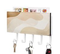 Jubonexis Soft Beige and Cream Abstract Shapes Key Holder for Wall Mail Organizer Wall Mount with 5 Hooks Acrylic Key Rack for Home Office Entryway