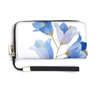 Jubonexis Soft Bluebells with Gold Lining PU Leather Clutch Long Bifold Wallet, Coin Purse Credit Pass Case, Durable Card-Holder Money Storage for Women Men