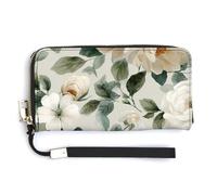 Jubonexis Soft Cream Roses and White Blossoms PU Leather Clutch Long Bifold Wallet, Coin Purse Credit Pass Case, Durable Card-Holder Money Storage for Women Men