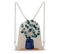 Jubonexis Soft Eucalyptus Branch in A Blue Glass Bottle Drawstring Backpack Canvas String Bag Lightweight Sports Gym Bag for Men Women