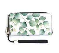 Jubonexis Soft Green Eucalyptus Leaves PU Leather Clutch Long Bifold Wallet, Coin Purse Credit Pass Case, Durable Card-Holder Money Storage for Women Men