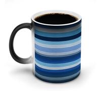 Jubonexis Soft Horizontal Stripe Pattern in Blue Color Changing Mugs Heat Changing Ceramic Coffee Mug Novelty Funny Tea Water Cup 11OZ