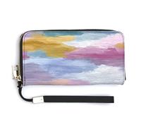 Jubonexis Soft Light Pastel Yellow Pink Watercolor PU Leather Clutch Long Bifold Wallet, Coin Purse Credit Pass Case, Durable Card-Holder Money Storage for Women Men