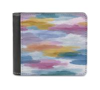 Jubonexis Soft Light Pastel Yellow Pink Watercolor Soft PU Leather Bifold Wallet, Coin Purse Credit Pass Case, Durable Card-Holder Slim Billfold for Men Woman Money Storage