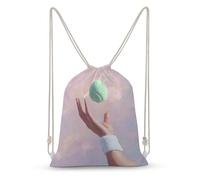Jubonexis Soft Mint Green Tennis Ball Floating in The Air Drawstring Backpack Canvas String Bag Lightweight Sports Gym Bag for Men Women