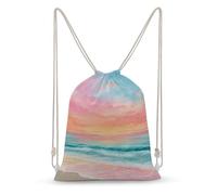 Jubonexis Soft Pastel Sea Waves Pink Sunset Sky Drawstring Backpack Canvas String Bag Lightweight Sports Gym Bag for Men Women
