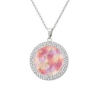 Jubonexis Soft Radiant Fur Pattern Sherbet Hues Round Pendant Necklace Silver Jewelry for Women