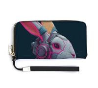 Jubonexis Space Rabbit Neon Glowing PU Leather Clutch Long Bifold Wallet, Coin Purse Credit Pass Case, Durable Card-Holder Money Storage for Women Men