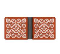 Jubonexis Spanish Tile Flower Organic Shape on Orange Soft PU Leather Bifold Wallet, Coin Purse Credit Pass Case, Durable Card-Holder Slim Billfold for Men Woman Money Storage