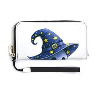 Jubonexis Spooky Cute Ghost Wearing A Witch Hat PU Leather Clutch Long Bifold Wallet, Coin Purse Credit Pass Case, Durable Card-Holder Money Storage for Women Men