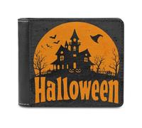 Jubonexis Spooky Halloween Old Haunted House Pumpkins Soft PU Leather Bifold Wallet, Coin Purse Credit Pass Case, Durable Card-Holder Slim Billfold for Men Woman Money Storage