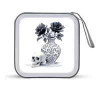 Jubonexis Spooky Skull Black Vase with Roses Halloween CD Case DVD Storage Case Portable for Car Home Travel