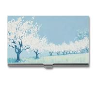 Jubonexis Spring Tree White Flower Orchard Business Card Holder, Pocket Slim Metal Business Card Case for Women Men