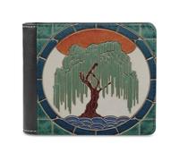 Jubonexis Square Tile Willow Tree Soft PU Leather Bifold Wallet, Coin Purse Credit Pass Case, Durable Card-Holder Slim Billfold for Men Woman Money Storage