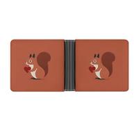 Jubonexis Squirrel Holding A Heart Soft PU Leather Bifold Wallet, Coin Purse Credit Pass Case, Durable Card-Holder Slim Billfold for Men Woman Money Storage