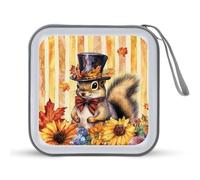 Jubonexis Squirrel Top Hat Autumn Leaves CD Case DVD Storage Case Portable for Car Home Travel