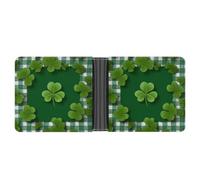 Jubonexis St. Patrick's Day A Clover on Green Checkered Soft PU Leather Bifold Wallet, Coin Purse Credit Pass Case, Durable Card-Holder Slim Billfold for Men Woman Money Storage