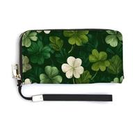 Jubonexis St. Patrick's Day Green Shamrocks Pattern PU Leather Clutch Long Bifold Wallet, Coin Purse Credit Pass Case, Durable Card-Holder Money Storage for Women Men