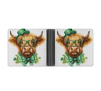 Jubonexis St. Patrick's Day Highland Cow with Green Hat Soft PU Leather Bifold Wallet, Coin Purse Credit Pass Case, Durable Card-Holder Slim Billfold for Men Woman Money Storage