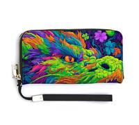 Jubonexis St. Patrick's Day Neon Dragon Clovers PU Leather Clutch Long Bifold Wallet, Coin Purse Credit Pass Case, Durable Card-Holder Money Storage for Women Men