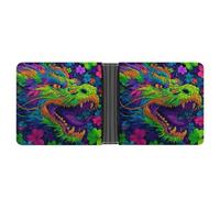 Jubonexis St. Patrick's Day Neon Dragon Clovers Soft PU Leather Bifold Wallet, Coin Purse Credit Pass Case, Durable Card-Holder Slim Billfold for Men Woman Money Storage
