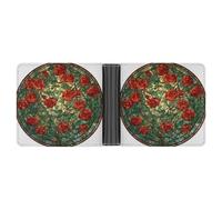 Jubonexis Stained Glass 15 Red Roses Vines Soft PU Leather Bifold Wallet, Coin Purse Credit Pass Case, Durable Card-Holder Slim Billfold for Men Woman Money Storage