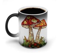 Jubonexis Stained Glass 2 Mushrooms Color Changing Mugs Heat Changing Ceramic Coffee Mug Novelty Funny Tea Water Cup 11OZ