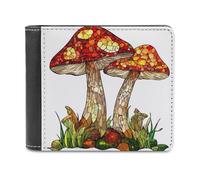 Jubonexis Stained Glass 2 Mushrooms Soft PU Leather Bifold Wallet, Coin Purse Credit Pass Case, Durable Card-Holder Slim Billfold for Men Woman Money Storage