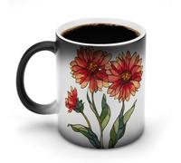 Jubonexis Stained Glass 3 Red Wildflower Color Changing Mugs Heat Changing Ceramic Coffee Mug Novelty Funny Tea Water Cup 11OZ