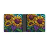 Jubonexis Stained Glass 3 Sunflowers Soft PU Leather Bifold Wallet, Coin Purse Credit Pass Case, Durable Card-Holder Slim Billfold for Men Woman Money Storage