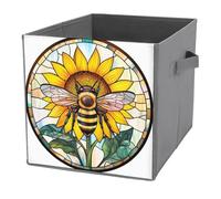 Jubonexis Stained Glass A Bee And Sunflowers Cube Storage Bins Storage Cubes Foldable Decorative Fabric Storage Baskets Home Organizers with Handles for Shelves,Closet, 27x27 CM