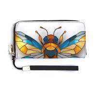 Jubonexis Stained Glass A Bee in Golden Yellow PU Leather Clutch Long Bifold Wallet, Coin Purse Credit Pass Case, Durable Card-Holder Money Storage for Women Men