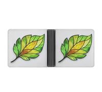 Jubonexis Stained Glass A Large Leaf Soft PU Leather Bifold Wallet, Coin Purse Credit Pass Case, Durable Card-Holder Slim Billfold for Men Woman Money Storage