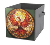 Jubonexis Stained Glass A Magnificent Phoenix Cube Storage Bins Storage Cubes Foldable Decorative Fabric Storage Baskets Home Organizers with Handles for Shelves,Closet, 27x27 CM