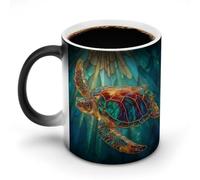Jubonexis Stained Glass A Majestic Sea Turtle Color Changing Mugs Heat Changing Ceramic Coffee Mug Novelty Funny Tea Water Cup 11OZ