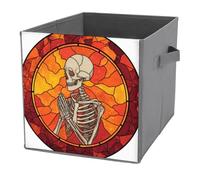 Jubonexis Stained Glass A Praying Skeleton Cube Storage Bins Storage Cubes Foldable Decorative Fabric Storage Baskets Home Organizers with Handles for Shelves,Closet, 27x27 CM