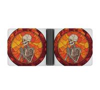 Jubonexis Stained Glass A Praying Skeleton Soft PU Leather Bifold Wallet, Coin Purse Credit Pass Case, Durable Card-Holder Slim Billfold for Men Woman Money Storage