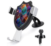 Jubonexis Stained Glass Abstract Blue Leaf Pattern Car Phone Holder Mount Triangle Clip Base Air Vent Cell Phone Car Mount Automotive Accessories for 4-6 Inches Cell Smartphones